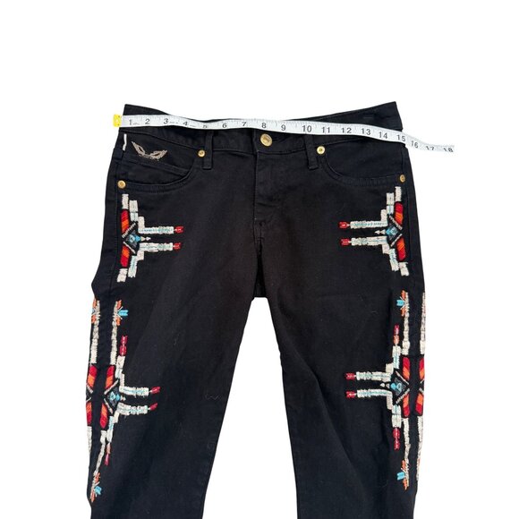 Robins Jean Embroidered Black Skinny Jeans Aztec Chapa Y2k Size 28 - Picture 4 of 7